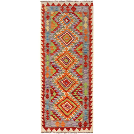 Hand Knotted Afghan Style Kilim Runner 2' 5" x 6' 2" ft / 74 x 189 cm - No. B30544