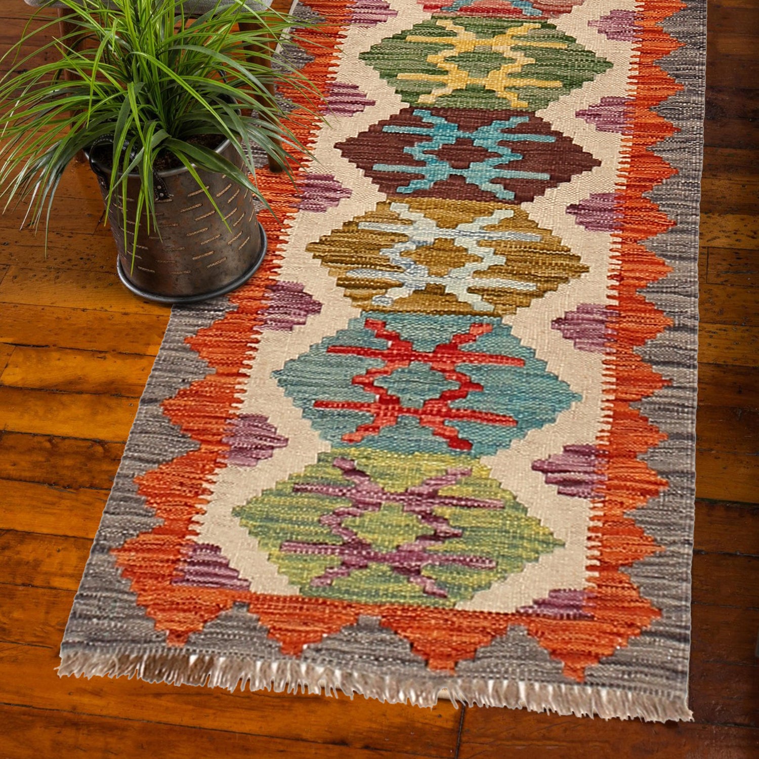Handmade Vegetable Kilim Runner 2' 1" x 6' 5" ft / 64 x 196 cm - No. B30547