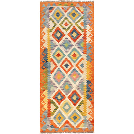 Hand Woven Wool Kelim Runner 2' 8" x 6' 9" ft / 81 x 205 cm - No. B30551