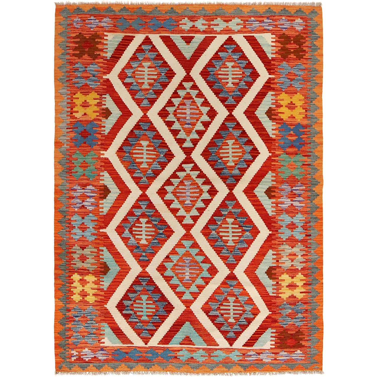 Hand Knotted Flatweave Kilim 4' 10" x 6' 9" ft / 147 x 206 cm - No. B30571
