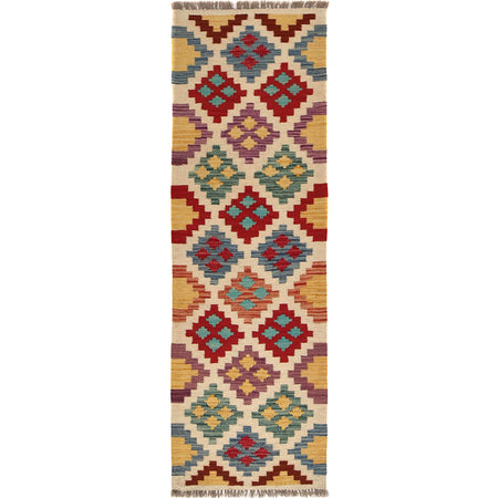 Colorful Flat-Weave Wool Kilim Runner 1' 9" x 5' 7" ft / 53 x 170 cm - No. B30610