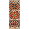 Colorful Flat-Weave Wool Kilim Runner 1' 8" x 4' 9" ft / 52 x 145 cm - No. B30623