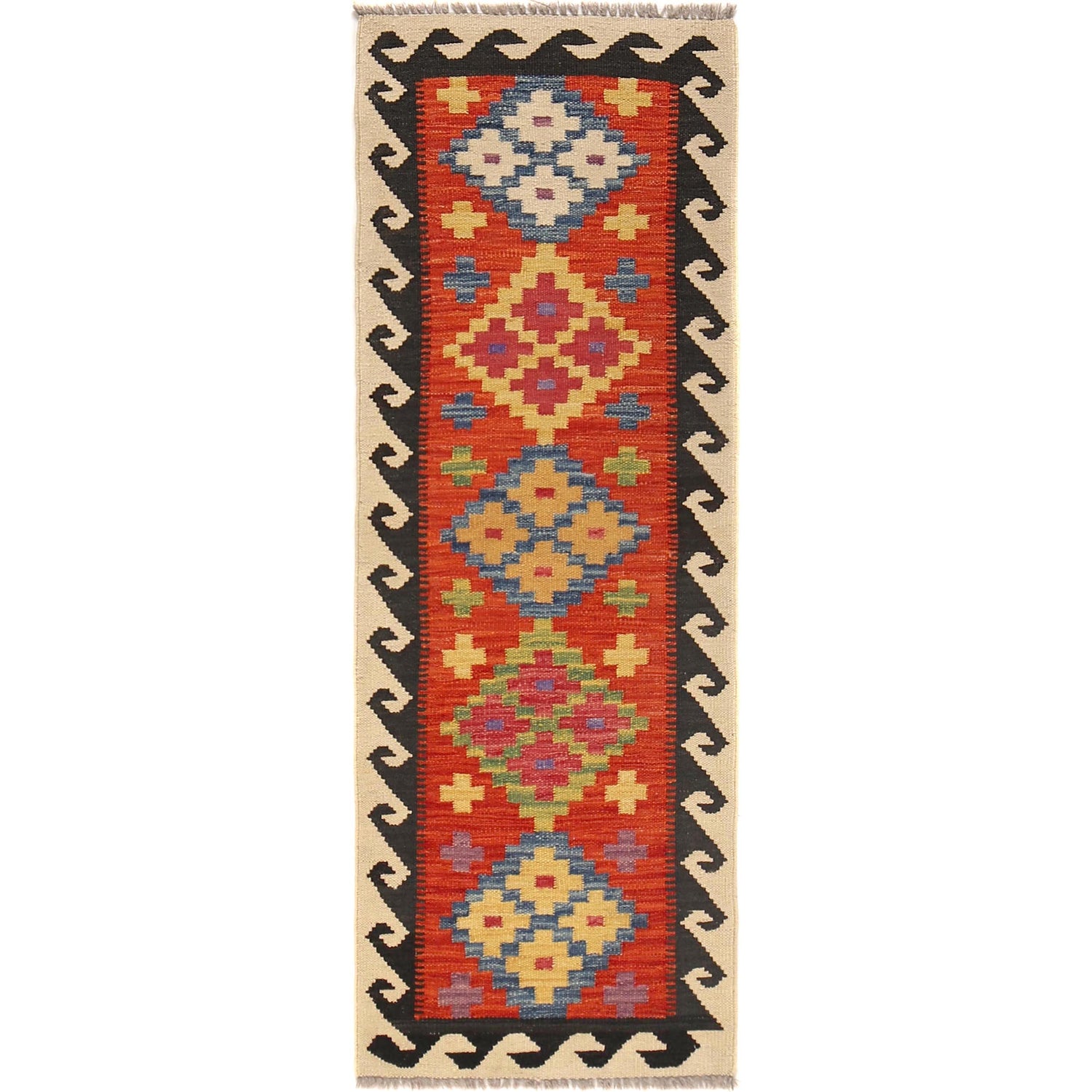 Colorful Flat-Weave Wool Kilim Runner 1' 8" x 4' 11" ft / 51 x 149 cm - No. B30624