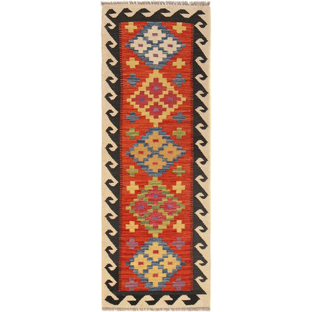 Colorful Flat-Weave Wool Kilim Runner 1' 8" x 4' 11" ft / 51 x 149 cm - No. B30624