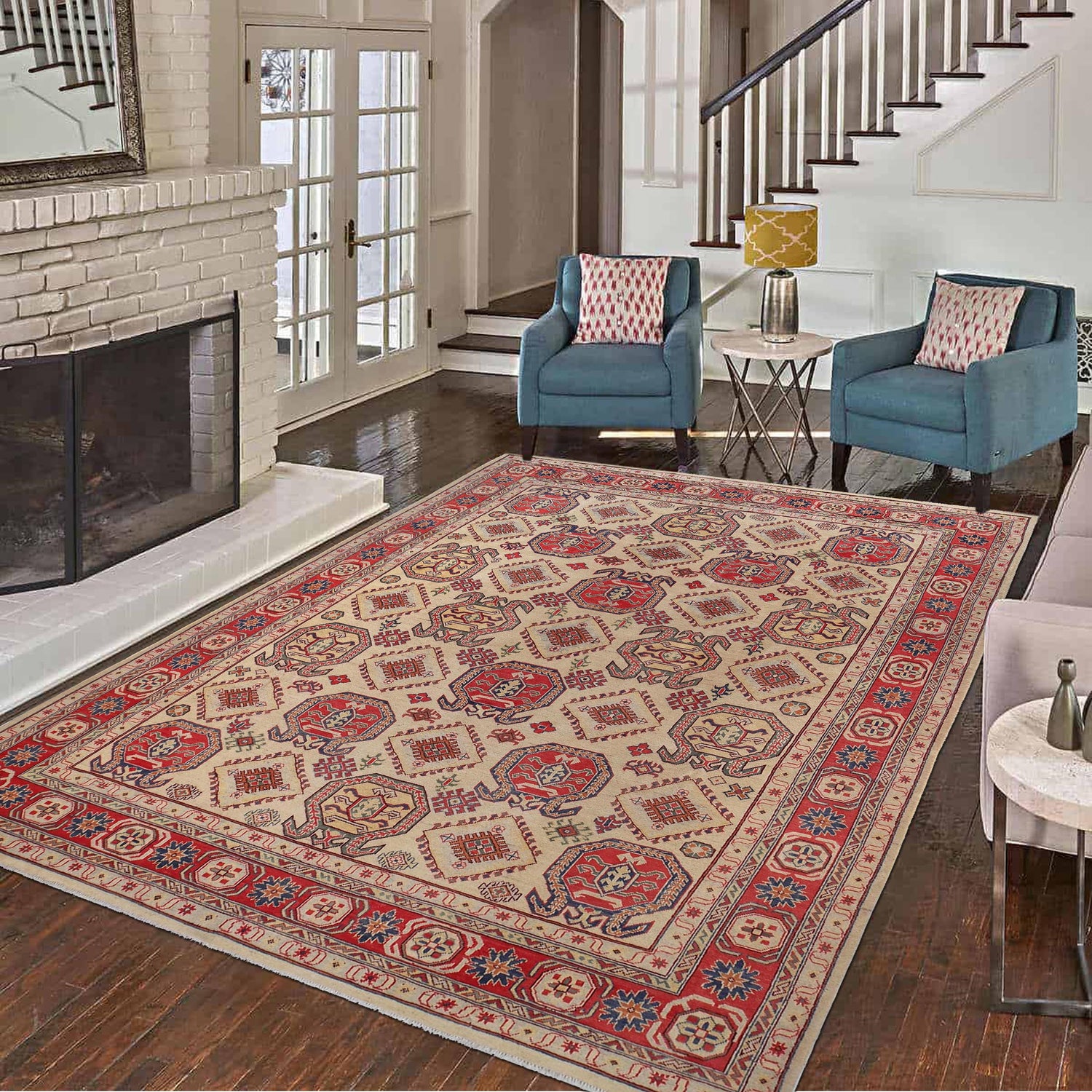 Hand knotted Kazak Carpet 8' 9" x 12' 0" ft / 267 x 365 cm - No. B30655