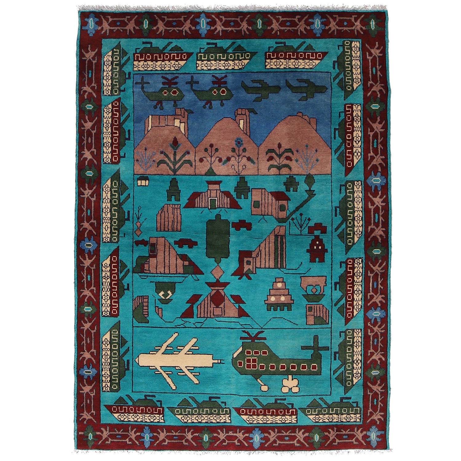 Handcrafted Afghan War Rug 4' 0" x 6' 0" ft / 121 x 183 cm - No. B30664