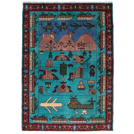 Handcrafted Afghan War Rug 4' 0" x 6' 0" ft / 121 x 183 cm - No. B30664