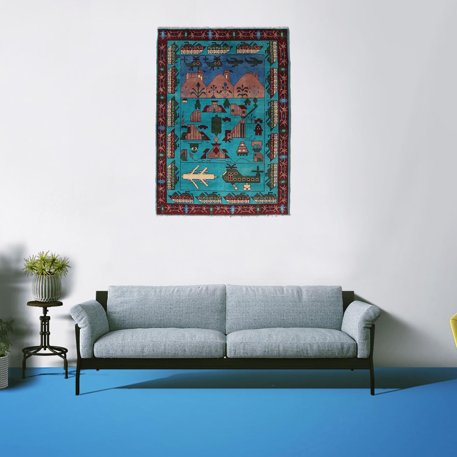 Handcrafted Afghan War Rug 4' 0" x 6' 0" ft / 121 x 183 cm - No. B30664