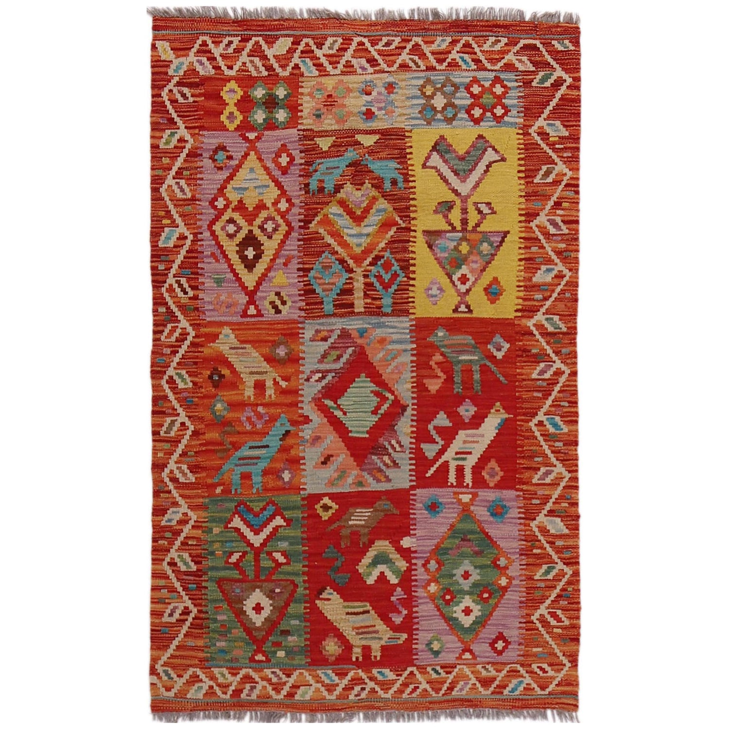 Handmade Turkish Design Wool Kilim 3' 2" x 4' 9" ft / 96 x 146 cm - No. B31915