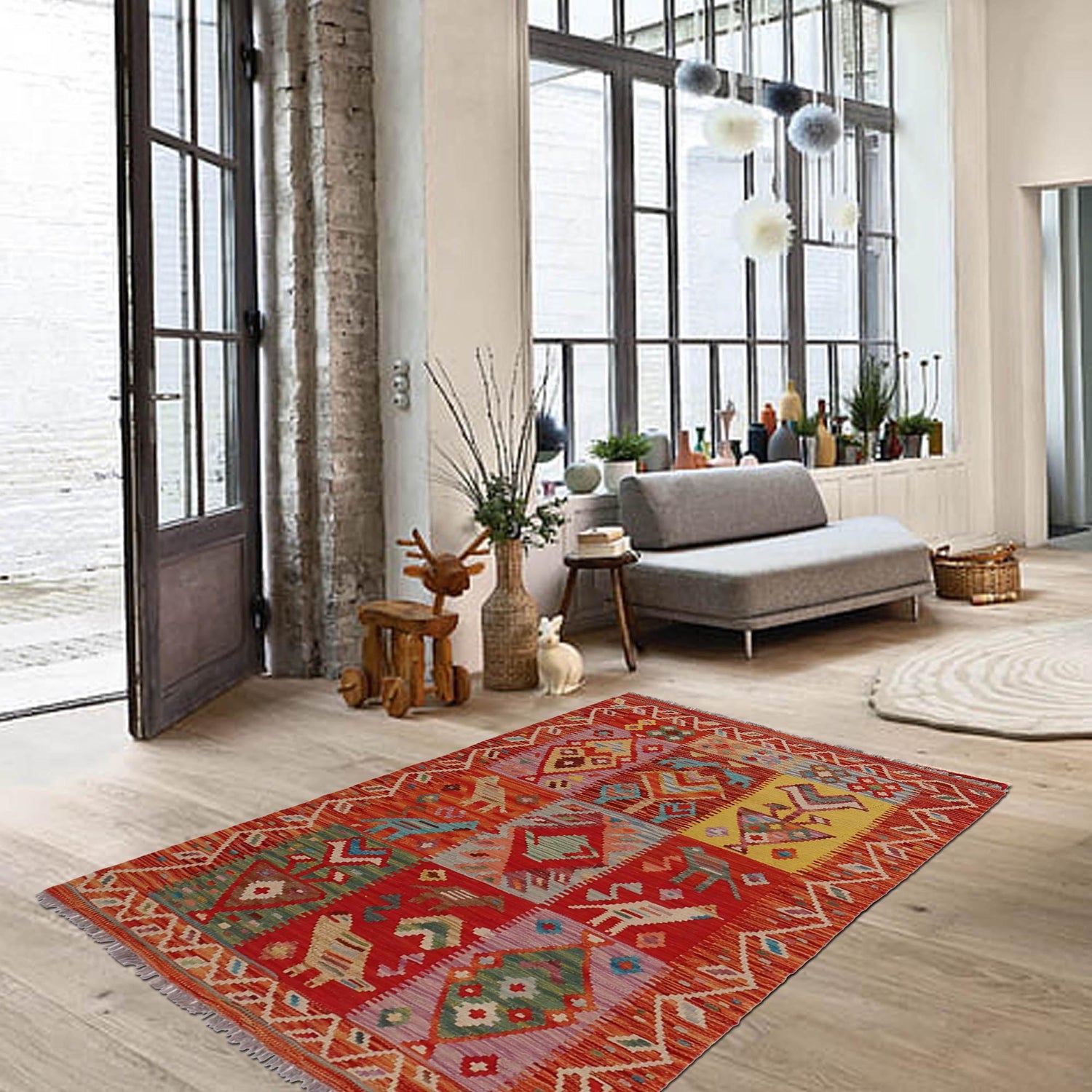 Handmade Turkish Design Wool Kilim 3' 2" x 4' 9" ft / 96 x 146 cm - No. B31915