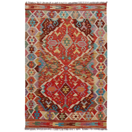 Handmade Afghan Vegetable Kilim 3' 5" x 4' 8" ft / 105 x 143 cm - No. B31925