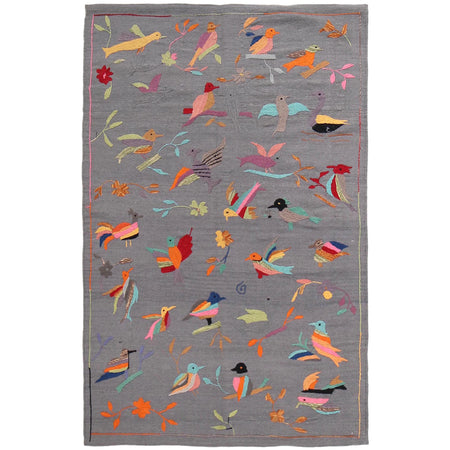 Gray Color Embroidery Flat Weave Kilim 3' 11" x 6' 5" ft / 120 x 196 cm - No. B32082