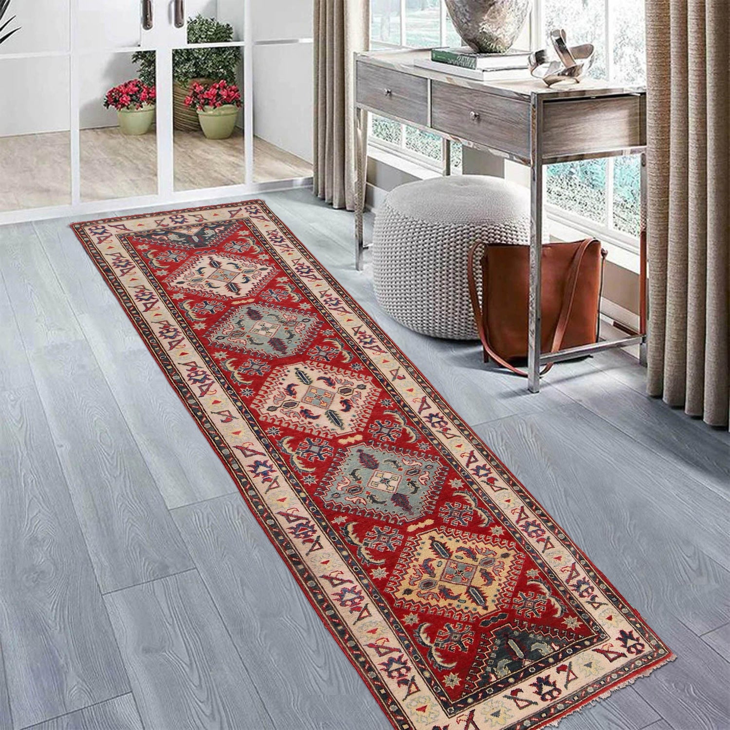 Hand knotted Kazak Runner Carpet 2' 10" x 9' 3" ft / 85 x 283 cm - No. B33093