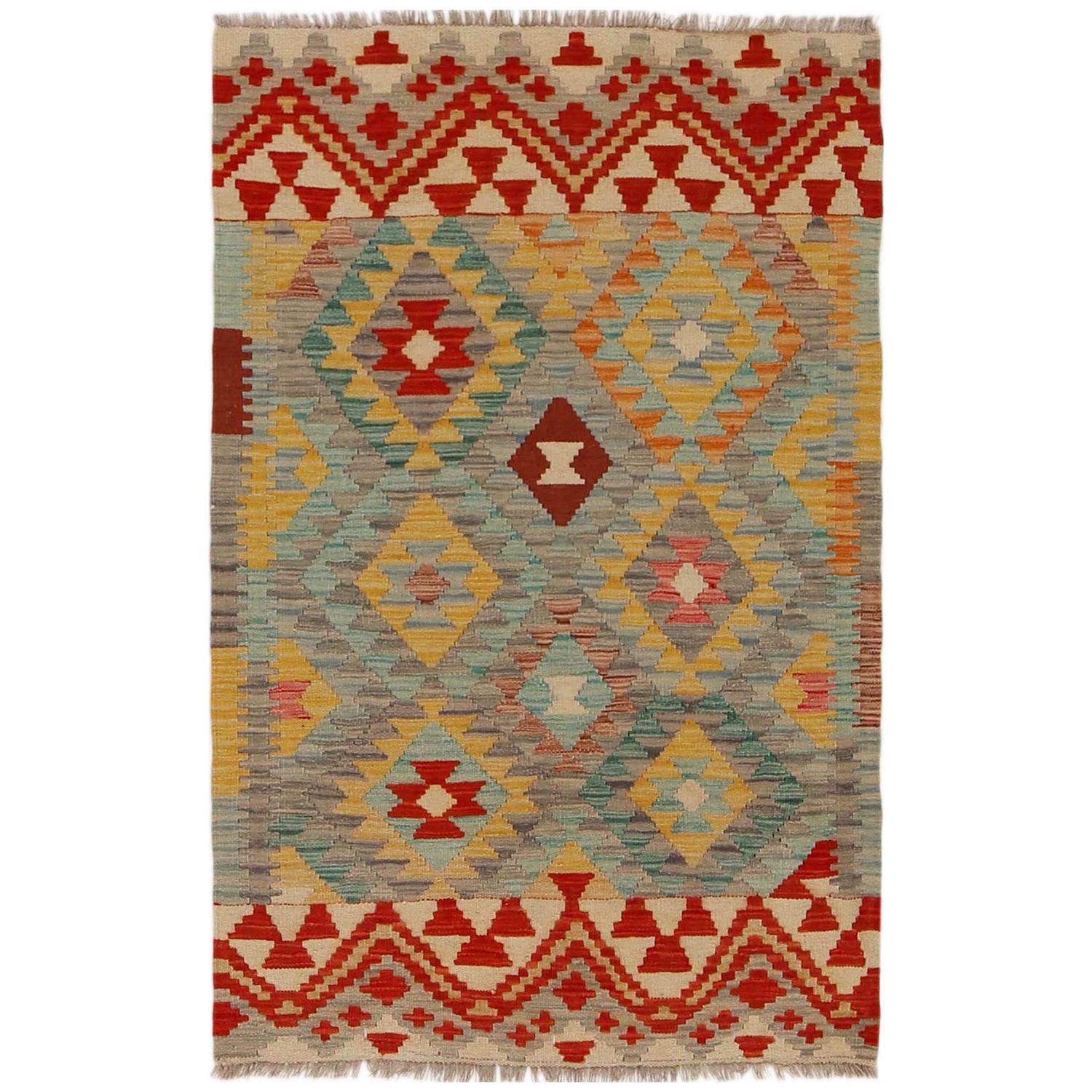 Hand Knotted Afghan Style Kilim 3' 4" x 5' 2" ft / 101 x 158 cm - No. B33103