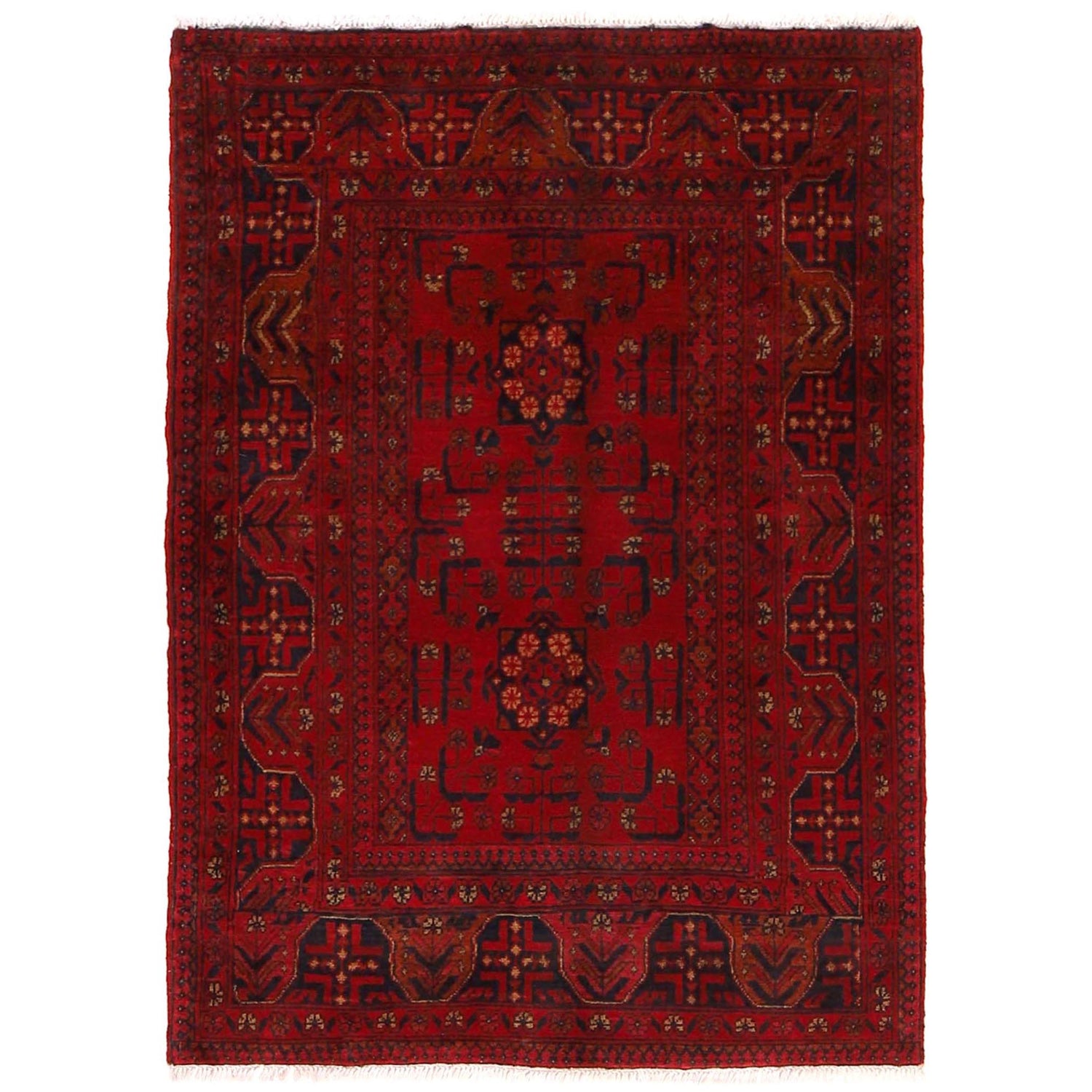 Handwoven Khal Mohammadi Afghan Carpet 3' 5" x 4' 8" ft / 103 x 143 cm - No. B34186