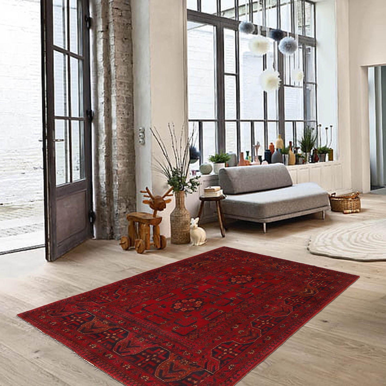 Handwoven Khal Mohammadi Afghan Carpet 3' 5" x 4' 8" ft / 103 x 143 cm - No. B34186