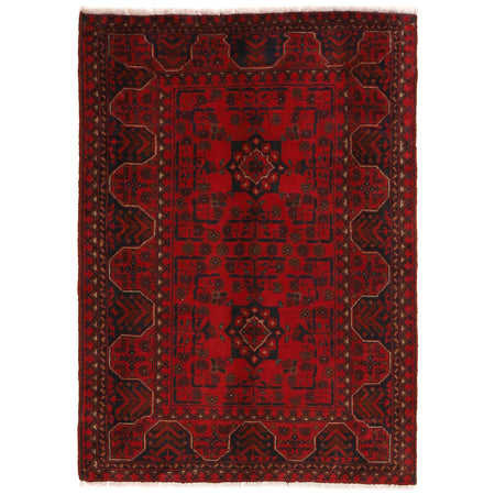 Red Color Afghan Area Rug 3' 4" x 5' 0" ft / 102 x 153 cm - No. B34188
