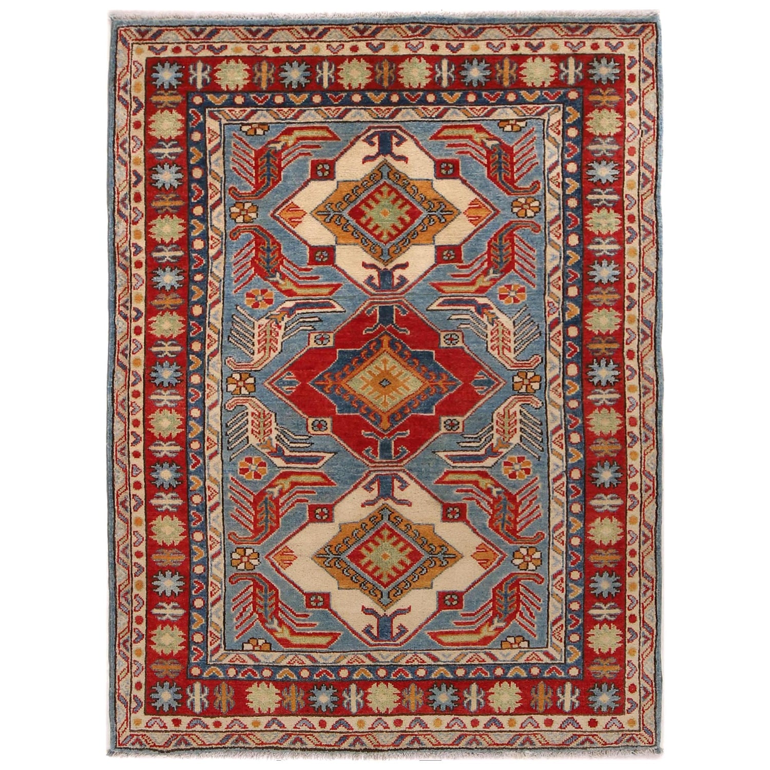 Handmade Kazak Area Rug 3' 11" x 5' 7" ft / 120 x 169 cm - No. B34193