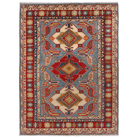 Handmade Kazak Area Rug 3' 11" x 5' 7" ft / 120 x 169 cm - No. B34193