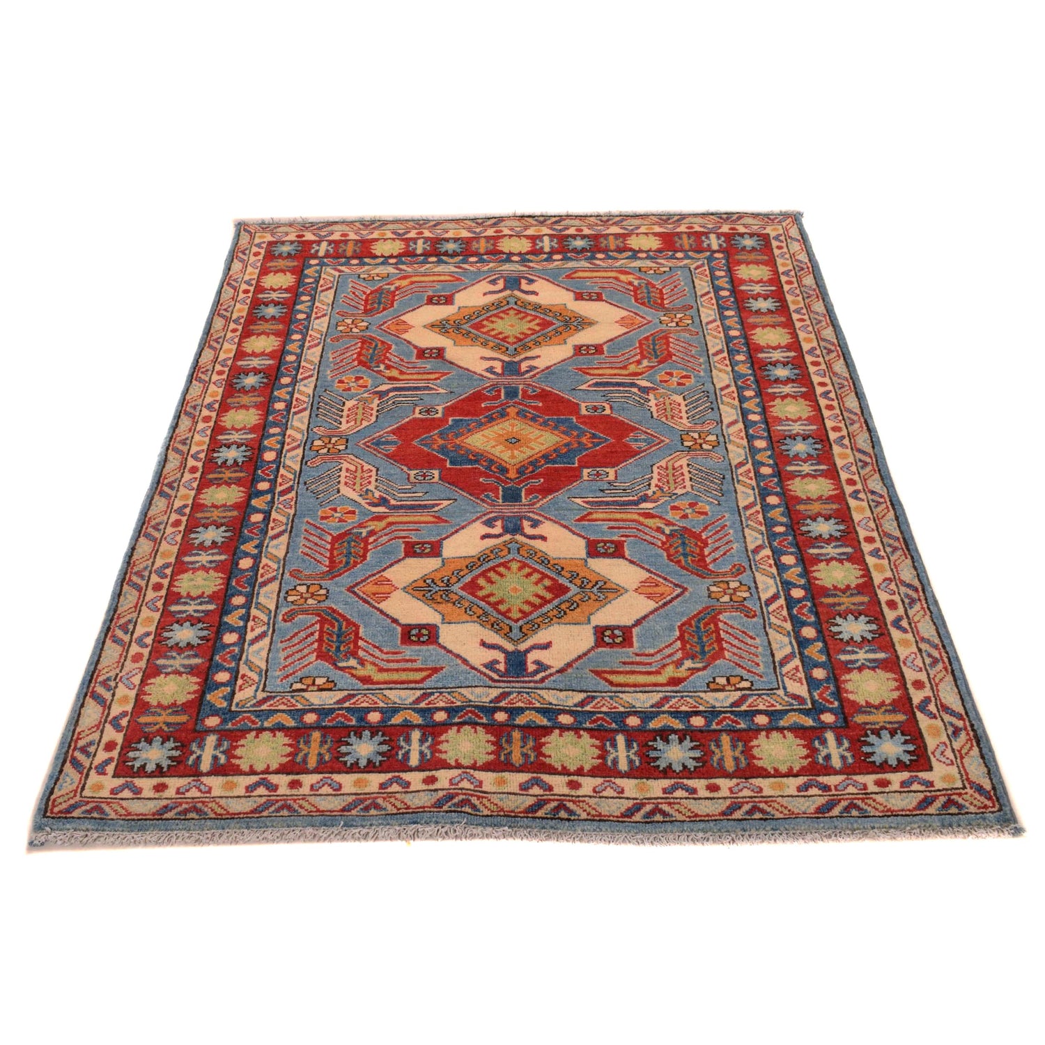 Handmade Kazak Area Rug 3' 11" x 5' 7" ft / 120 x 169 cm - No. B34193