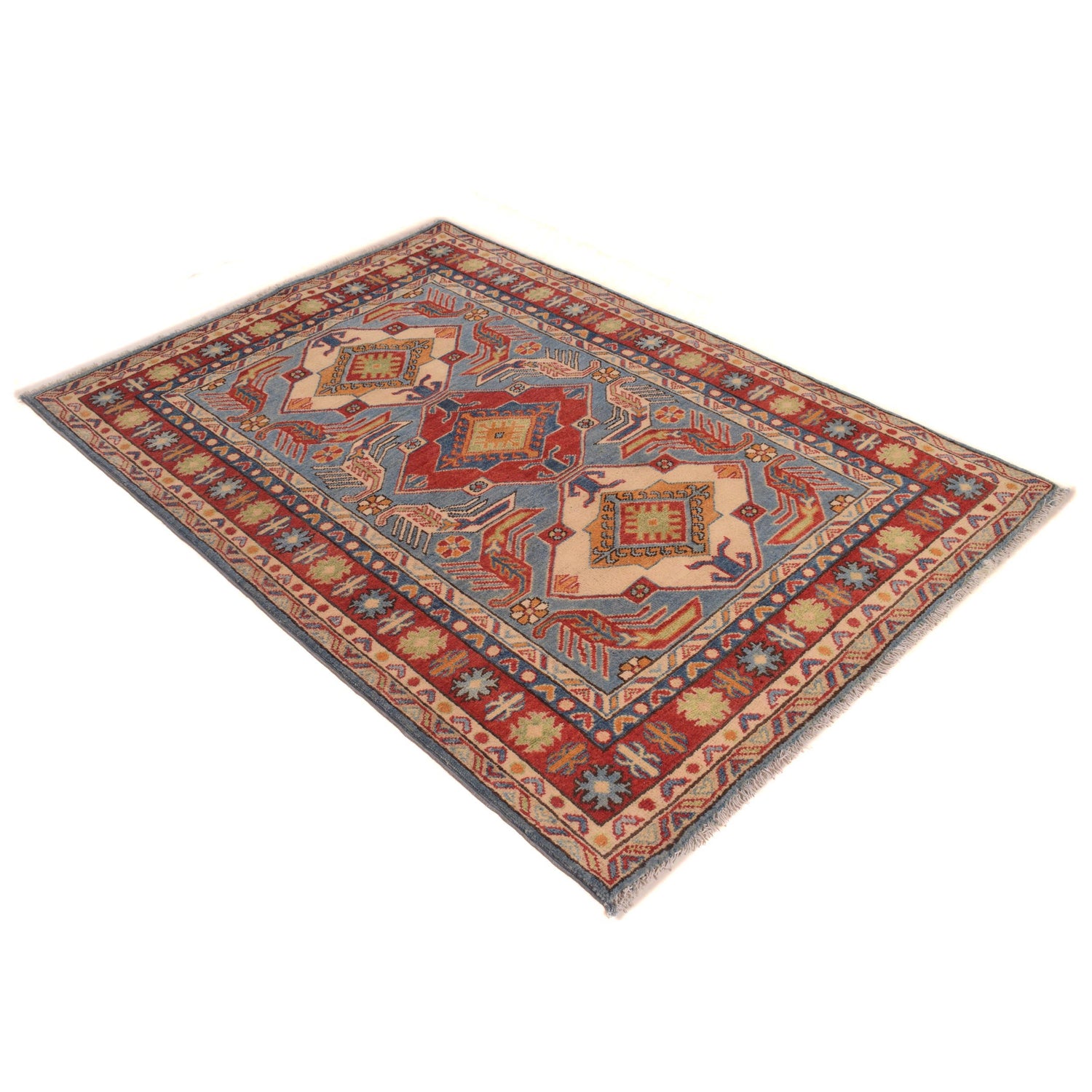 Handmade Kazak Area Rug 3' 11" x 5' 7" ft / 120 x 169 cm - No. B34193