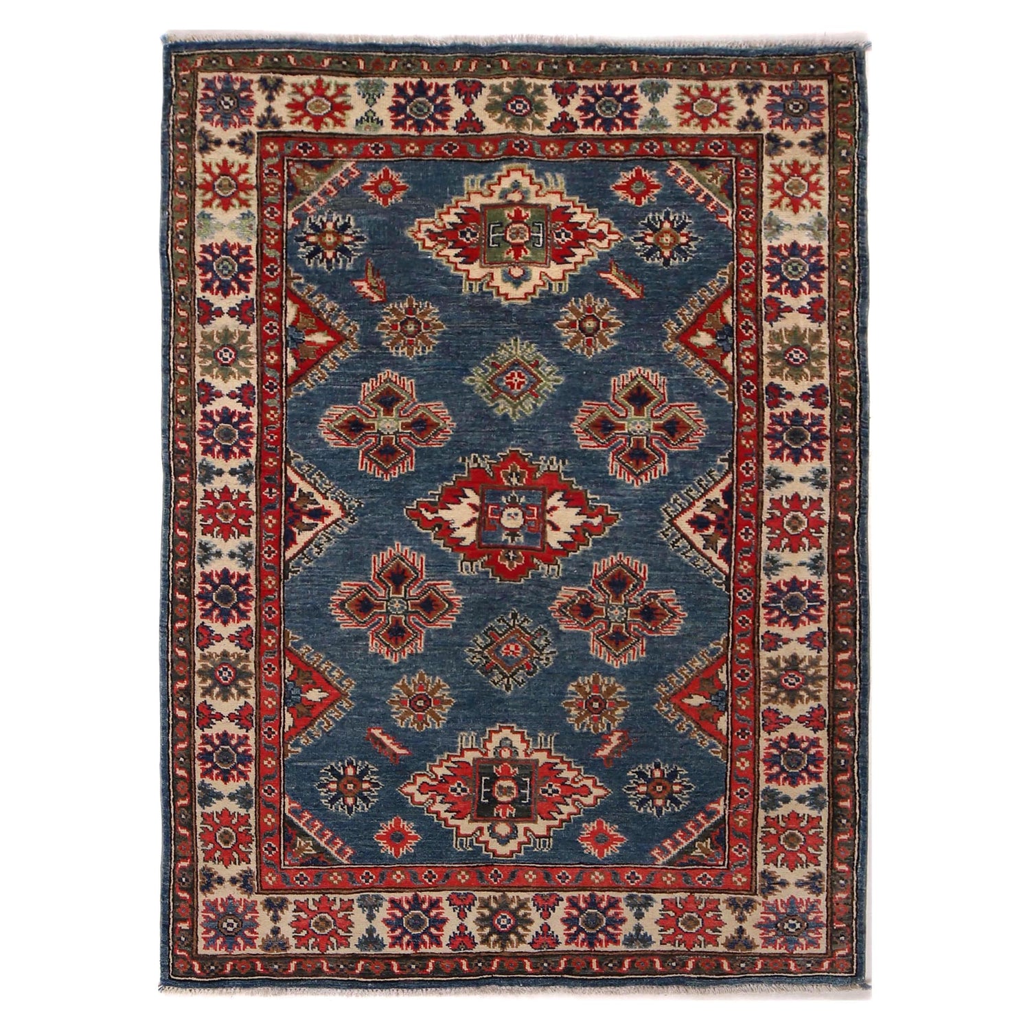 Blue Color Kazak Rug 3' 11" x 5' 9" ft / 120 x 174 cm - No. B34200