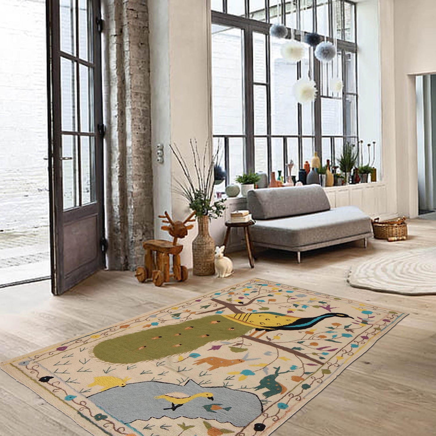 Design Embroidery Kilim 2' 11" x 4' 11" ft / 90 x 149 cm - No. B34456