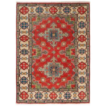 Hand Knotted Kazak Oriental Rug 3' 4" x 4' 8" ft / 102 x 141 cm - No. B34607