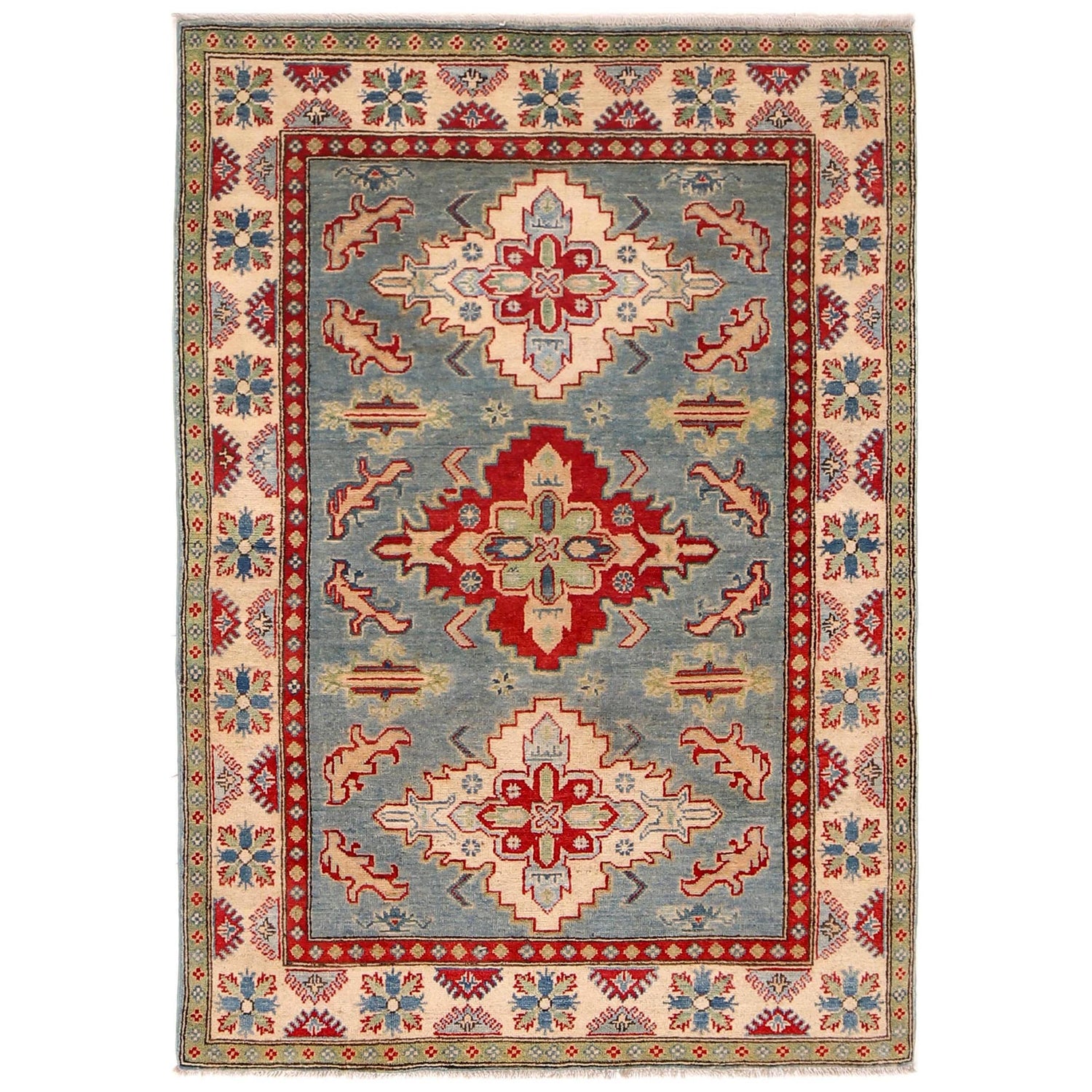 Blue Color Kazak Rug 4' 0" x 5' 9" ft / 123 x 176 cm - No. B34608