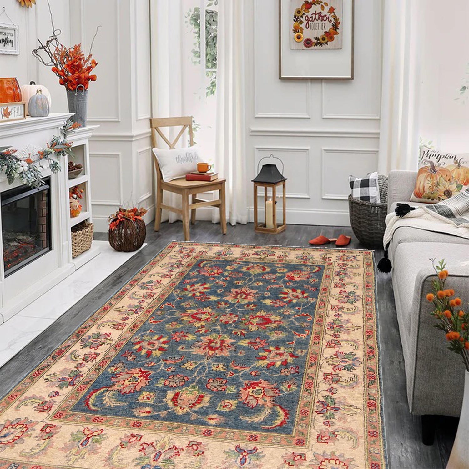 Hand Knotted Kazak Oriental Rug 3' 11" x 5' 10" ft / 119 x 179 cm - No. B34610