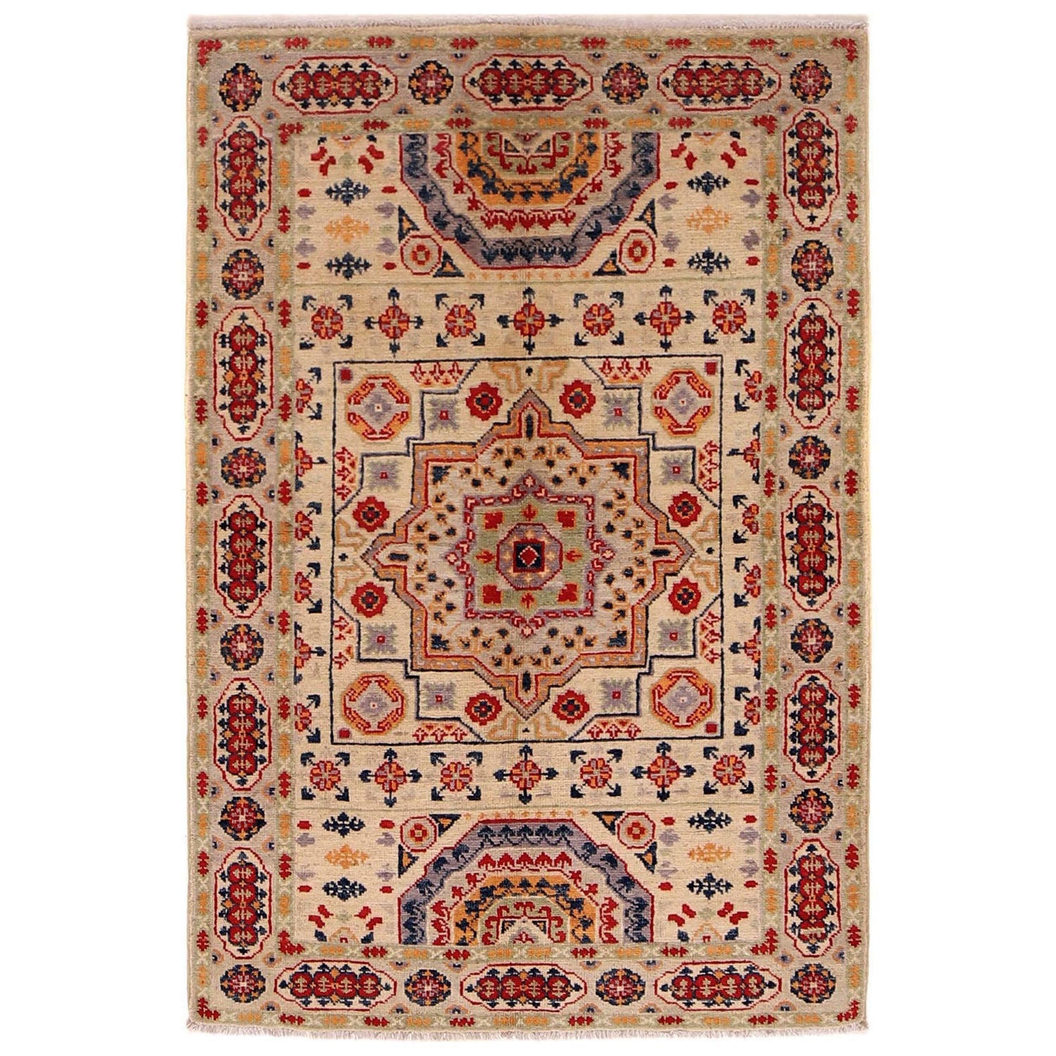 Hand knotted Kazak Carpet 3' 3" x 4' 11" ft / 100 x 150 cm - No. B34614