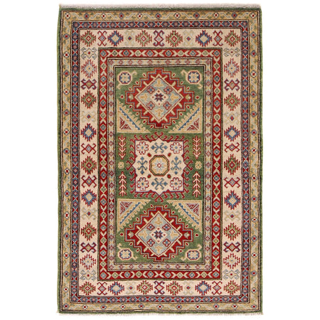 Green Color Kazak Rug 3' 5" x 5' 2" ft / 103 x 157 cm - No. B34618