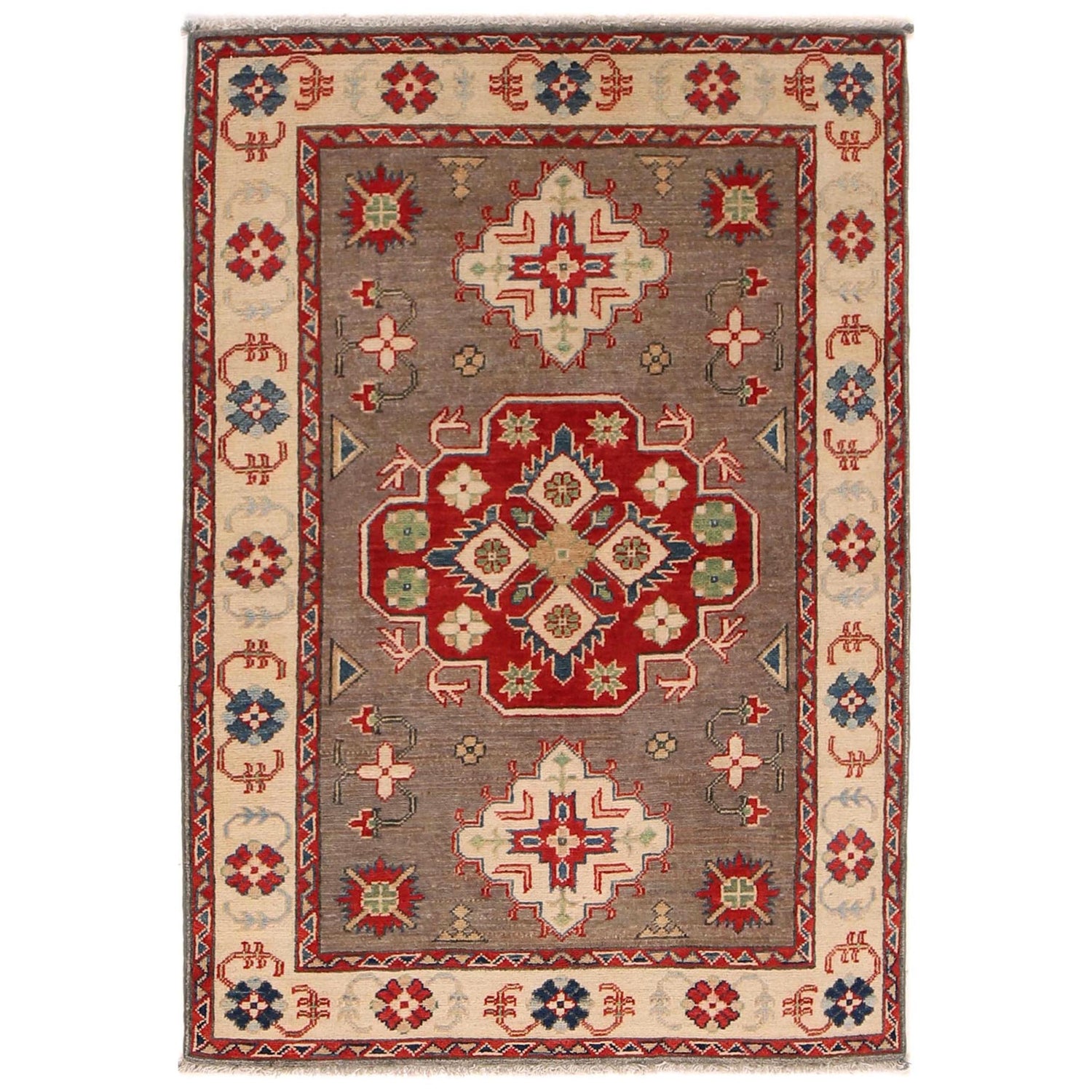 Hand Knotted Kazak Oriental Rug 3' 4" x 4' 11" ft / 102 x 149 cm - No. B34619