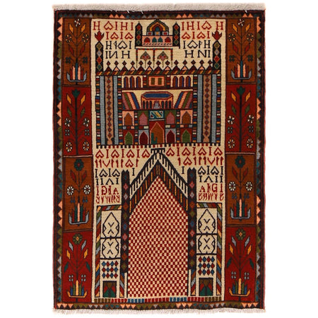 Handmade Prayer Rug 2' 9" x 3' 11" ft / 84 x 120 cm - No. B34626