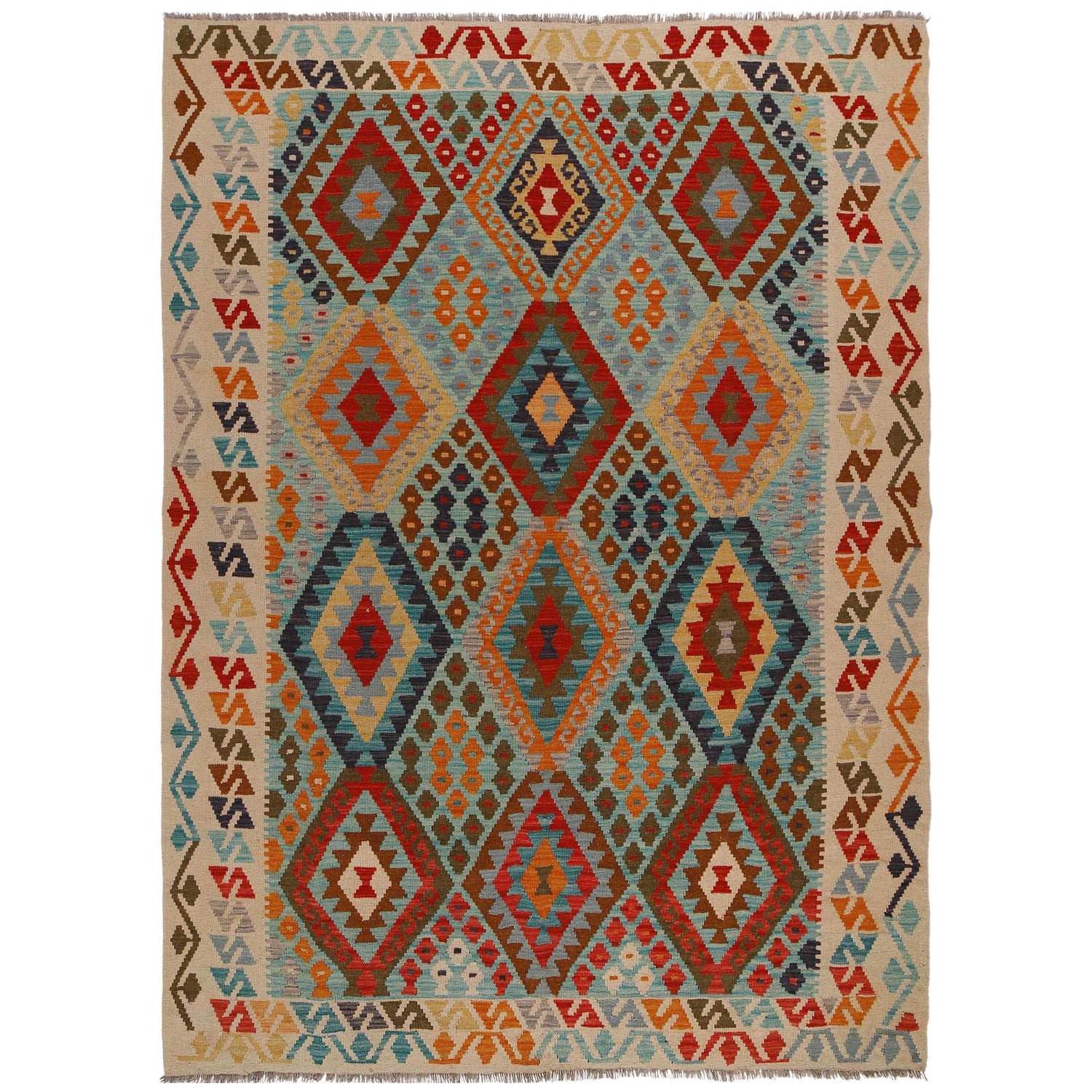 Hand Made Afghan Kilim 5' 10" x 8' 2" ft / 177 x 249 cm - No. B34641