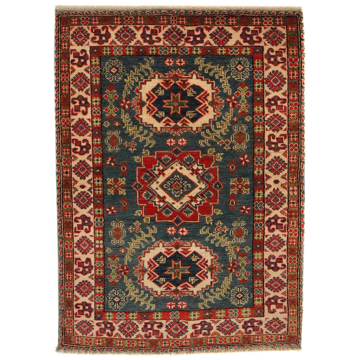 Hand Knotted Kazak Oriental Rug 3' 4" x 4' 9" ft / 102 x 145 cm - No. B34669