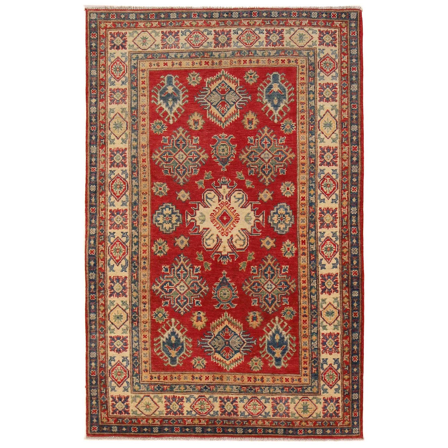 Red Color Kazak Rug 3' 10" x 6' 3" ft / 118 x 190 cm - No. B34672