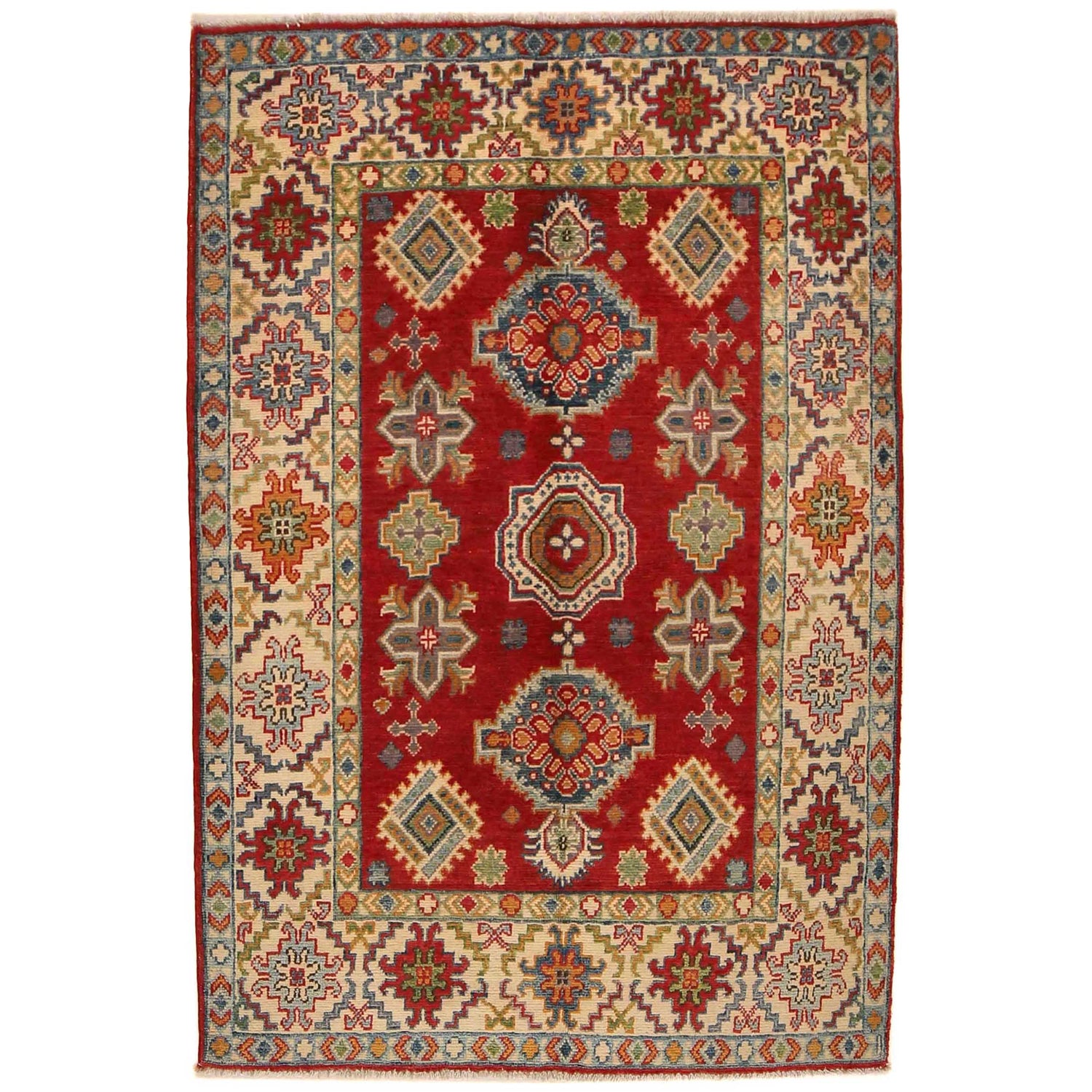 Handmade Kazak Area Rug 3' 5" x 5' 0" ft / 104 x 153 cm - No. B34675