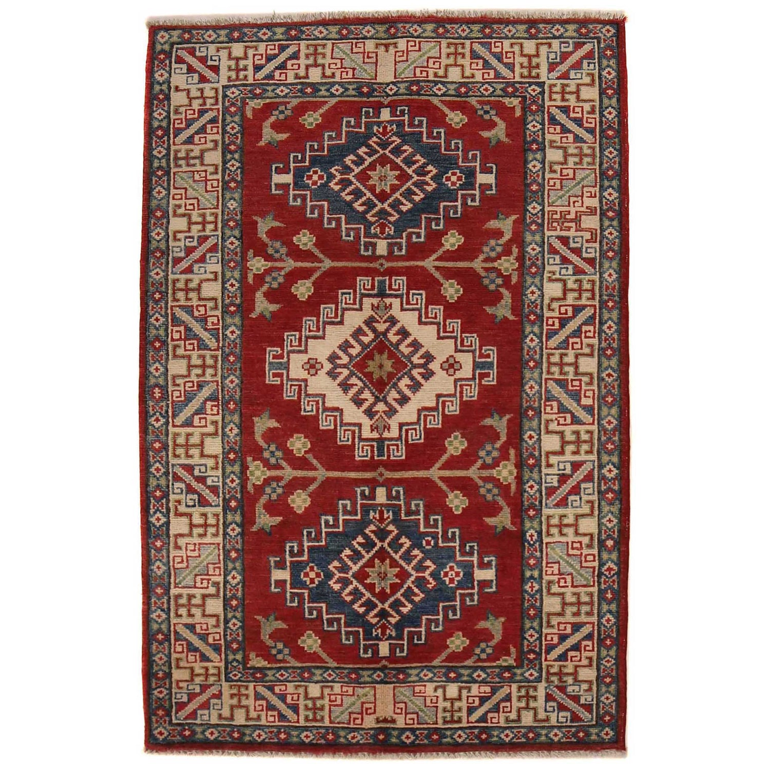 Hand Knotted Kazak Oriental Rug 3' 2" x 4' 9" ft / 97 x 145 cm - No. B34686