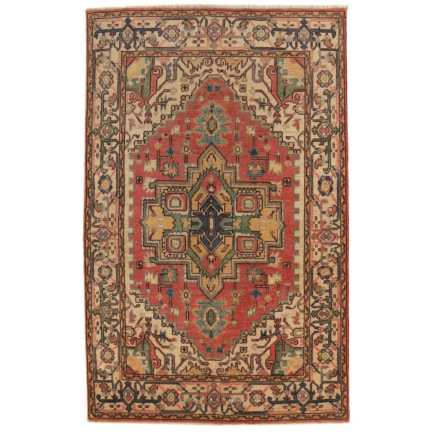 Handmade Persian Design Heriz Carpet 3' 10" x 6' 1" ft / 117 x 186 cm - No. B34690