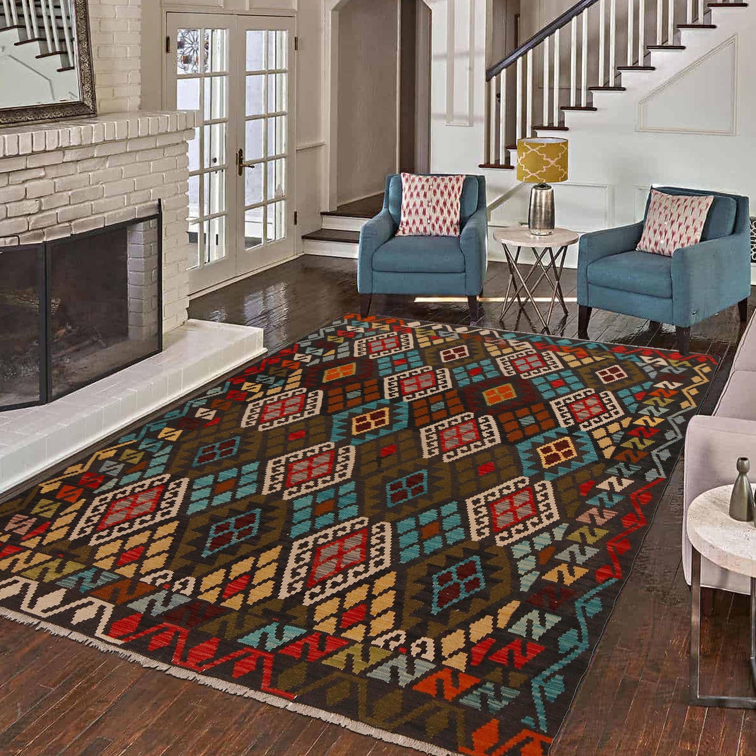 Hand Made Afghan Kilim 5' 11" x 7' 9" ft / 180 x 237 cm - No. B34692