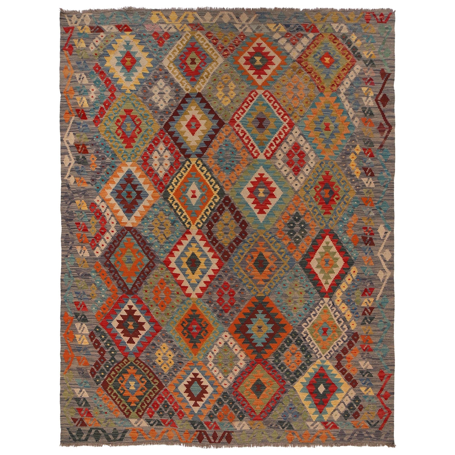 Hand Made Afghan Kilim 5' 11" x 7' 9" ft / 180 x 237 cm - No. B34693