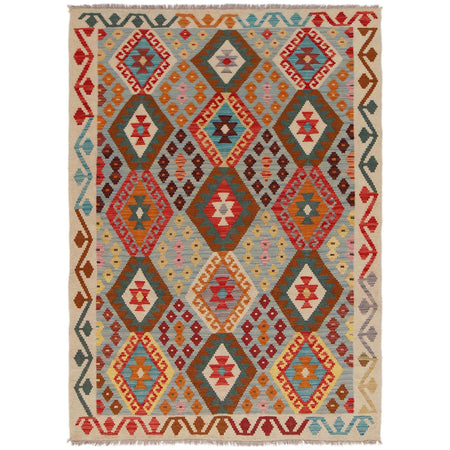 Hand Knotted Afghan Style Kilim 4' 4" x 6' 1" ft / 133 x 185 cm - No. B34706