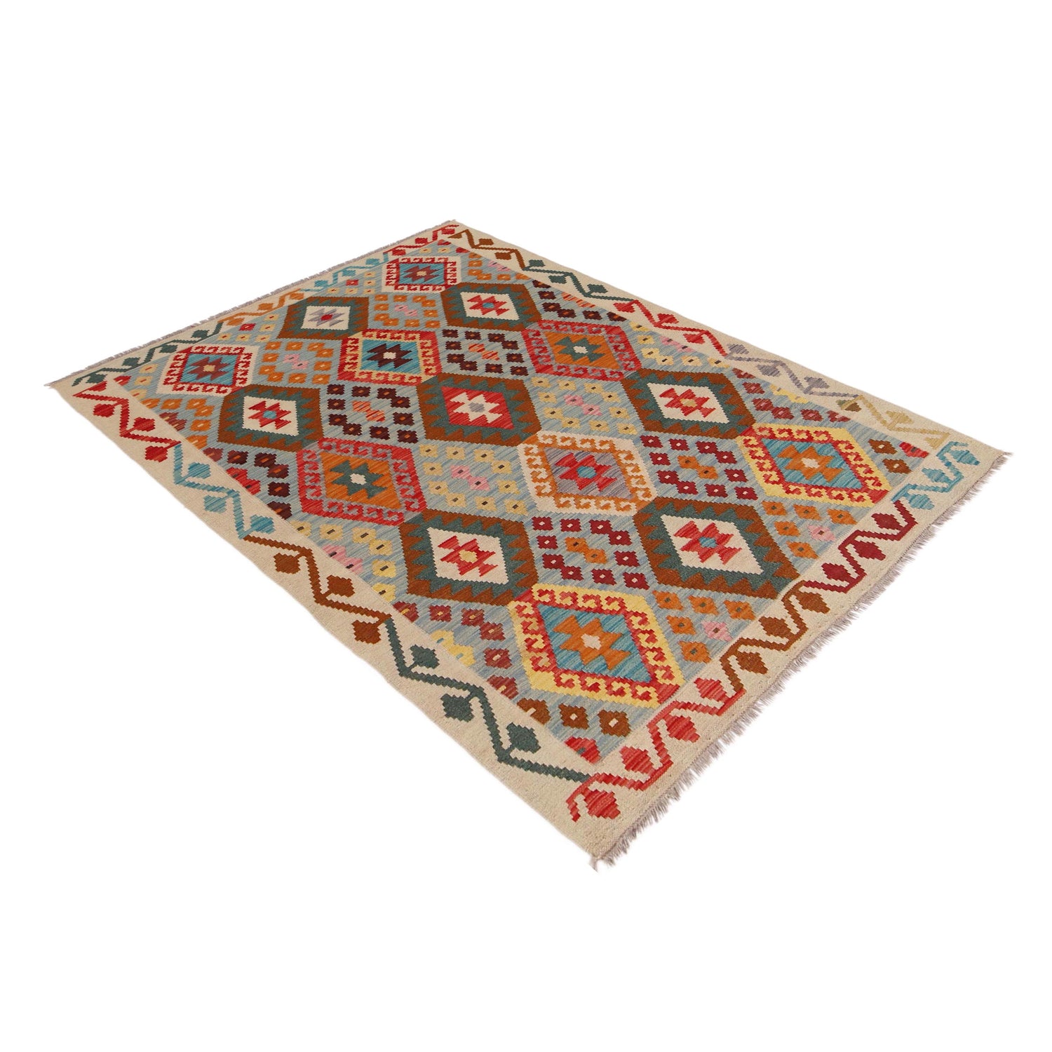 Hand Knotted Afghan Style Kilim 4' 4" x 6' 1" ft / 133 x 185 cm - No. B34706