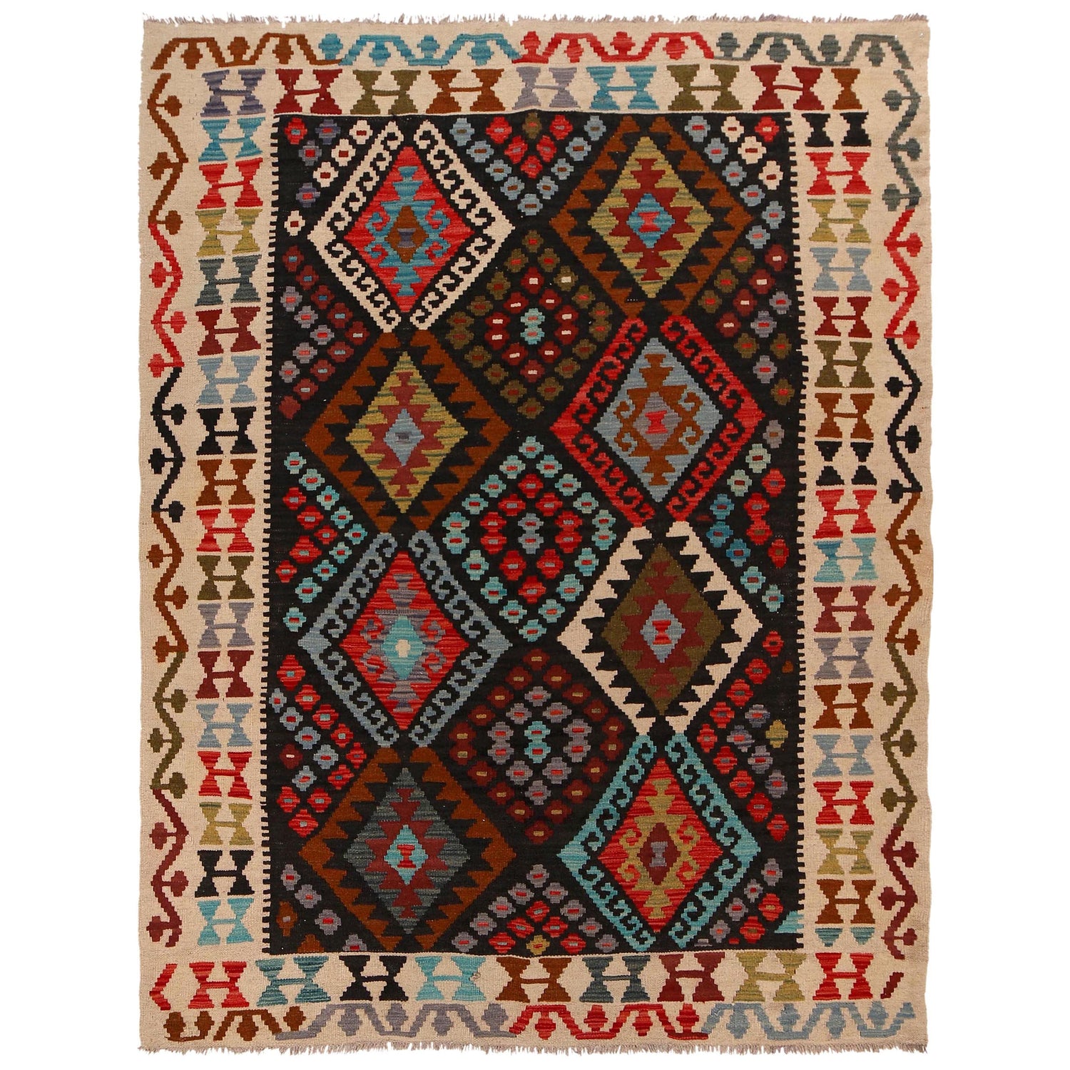 Hand Woven Wool Kelim 5' 0" x 6' 6" ft / 153 x 199 cm - No. B34720