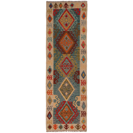 Hand Knotted Afghan Style Kilim Runner 2' 4" x 7' 10" ft / 71 x240 cm - No. B34724