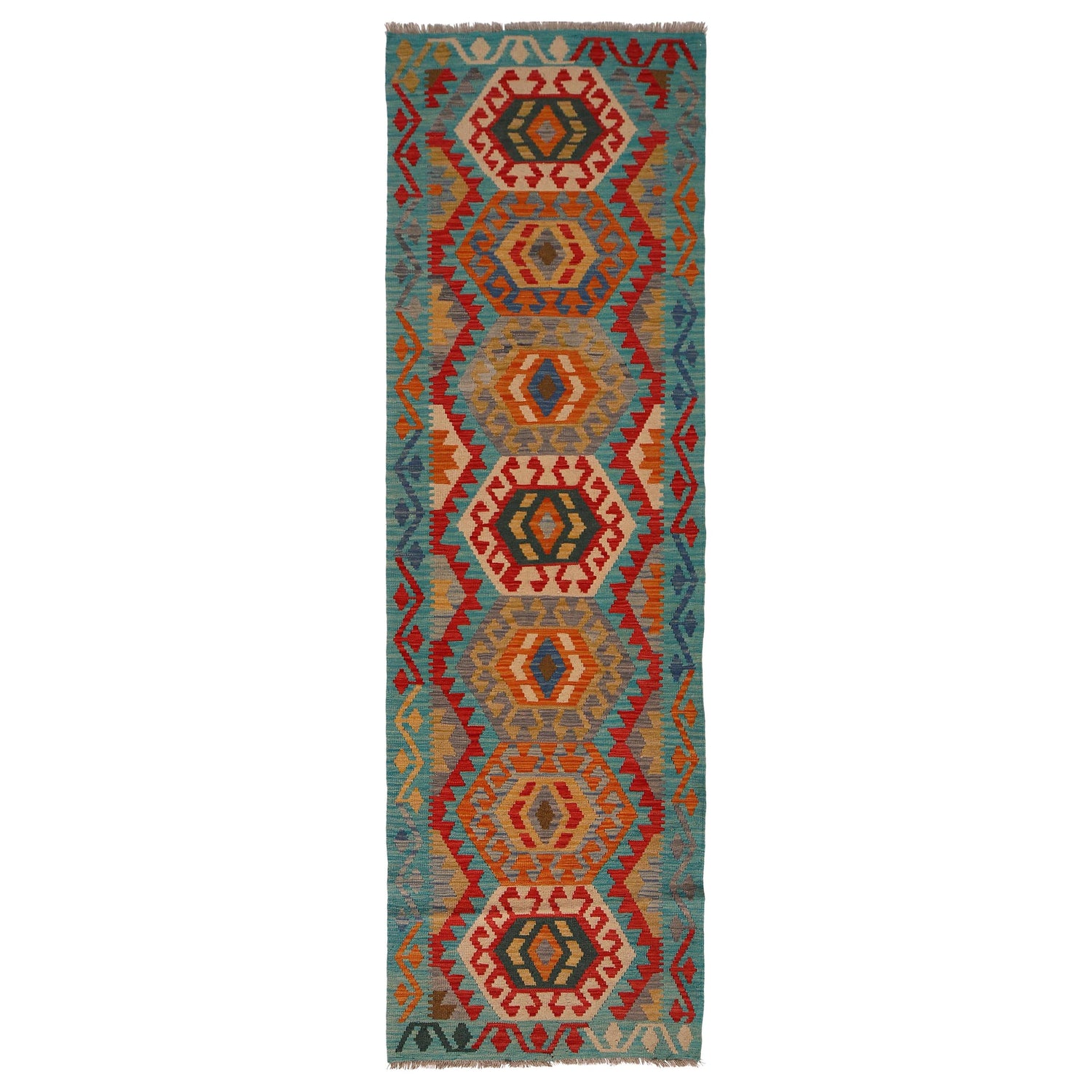 Hand Woven Wool Kelim Runner 2' 8" x 9' 6" ft / 81 x 290 cm - No. B34730