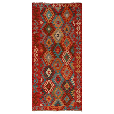 Colorful Flat-Weave Wool Kilim Runner 2' 1"x 6' 6" ft / 88 x 197 cm - No. B34731