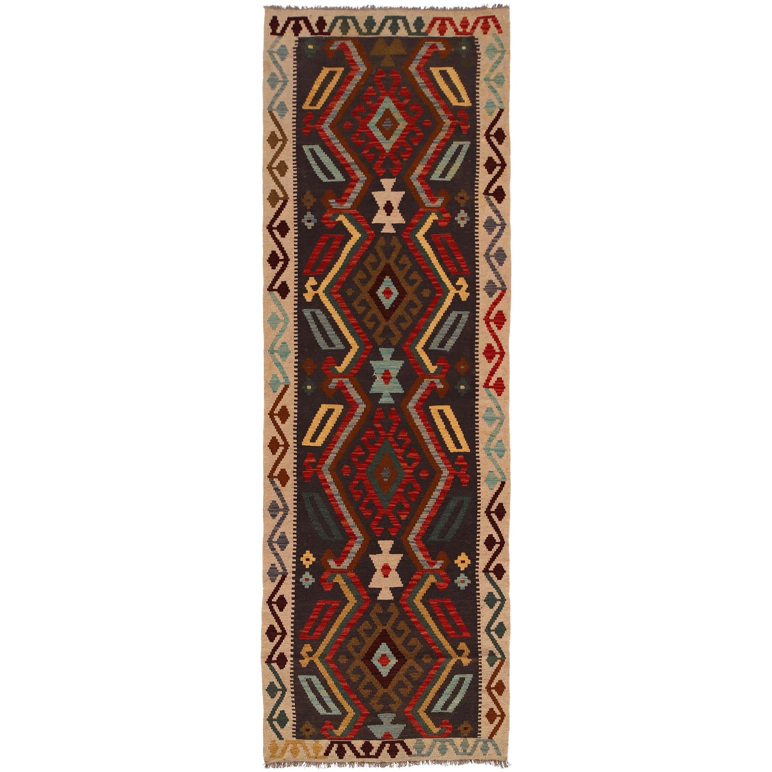 Handmade Turkish Design Wool Kilim Runner 2' 9" x 10' 0" ft / 85 x 305 cm - No. B34733