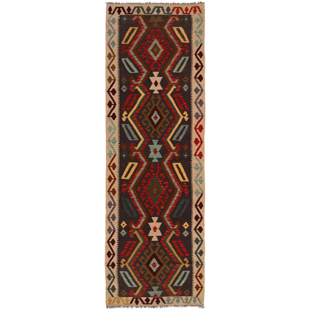 Handmade Turkish Design Wool Kilim Runner 2' 9" x 10' 0" ft / 85 x 305 cm - No. B34733